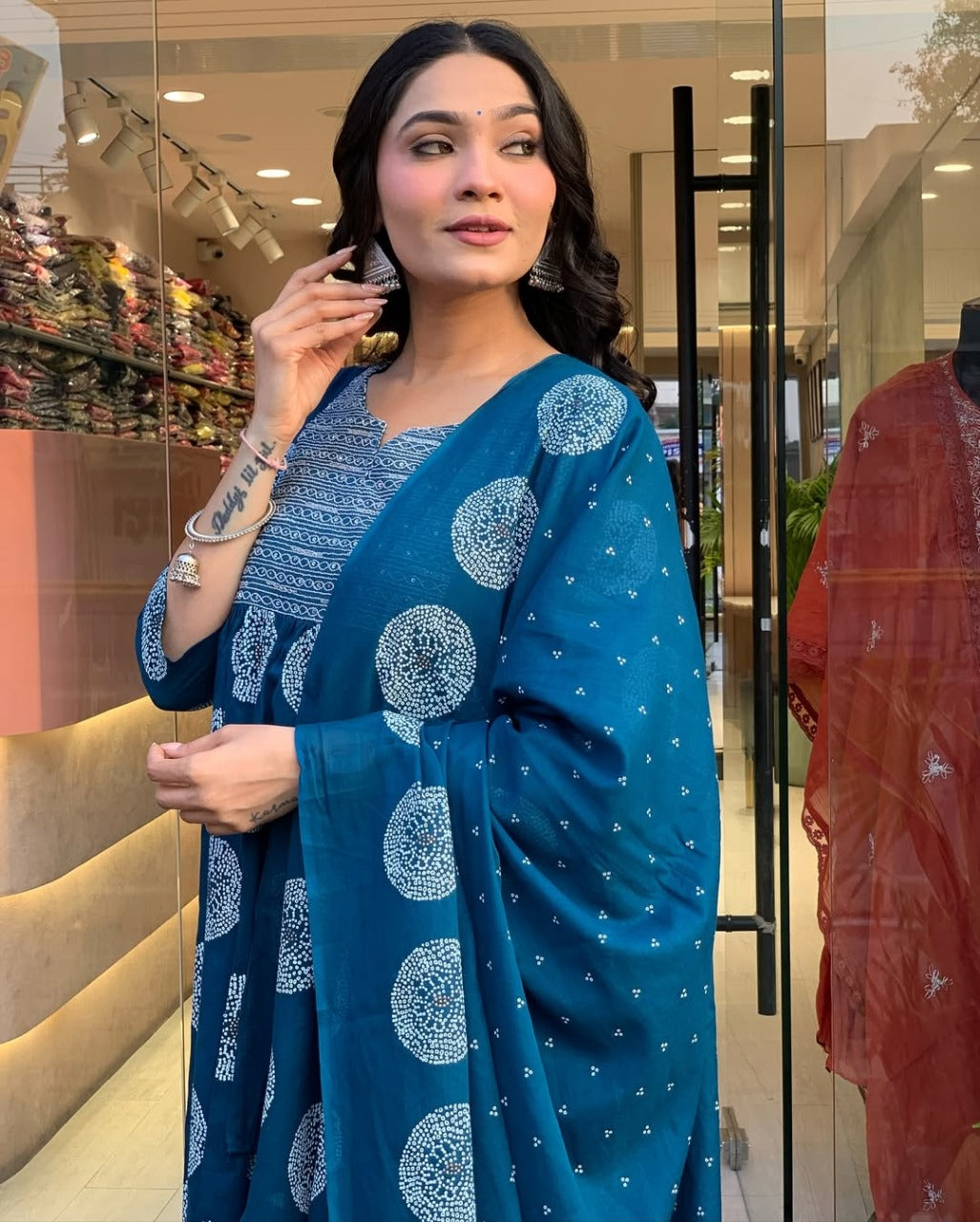 Teal Blue Printed Suit with Dupatta