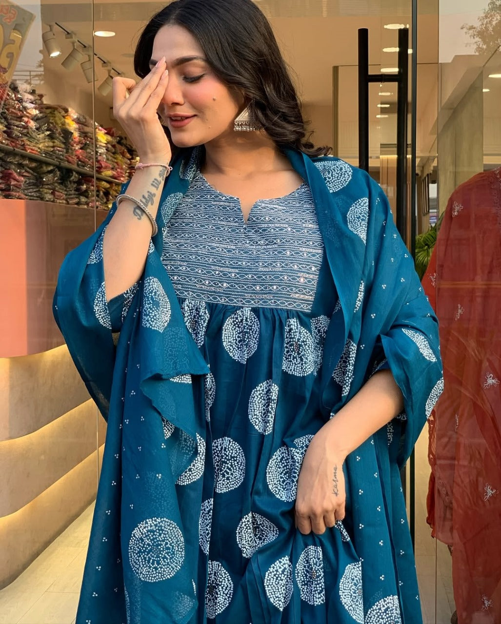 Teal Blue Printed Suit with Dupatta