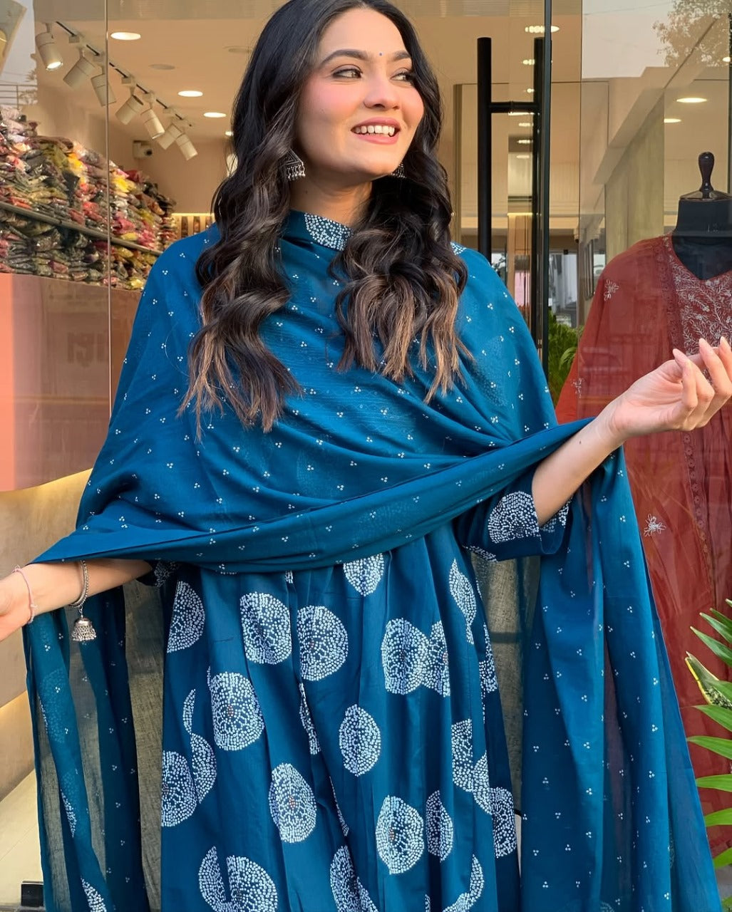 Teal Blue Printed Suit with Dupatta