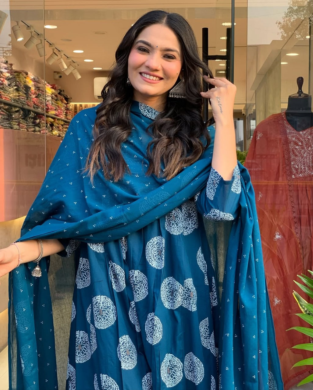 Teal Blue Printed Suit with Dupatta