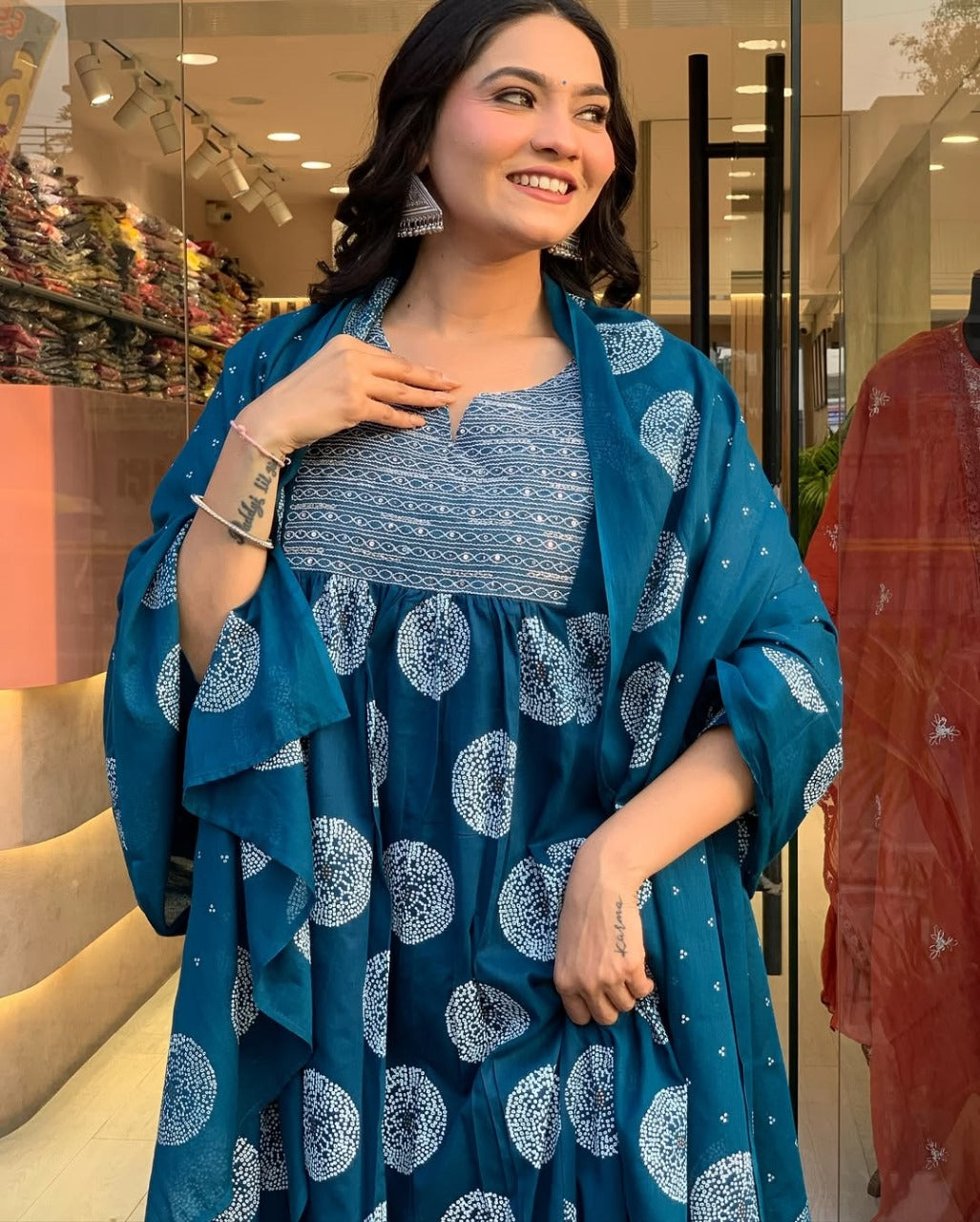 Teal Blue Printed Suit with Dupatta