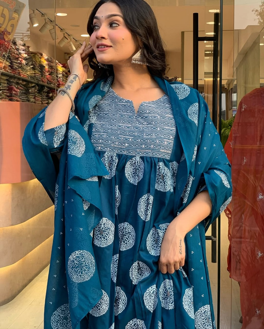 Teal Blue Printed Suit with Dupatta