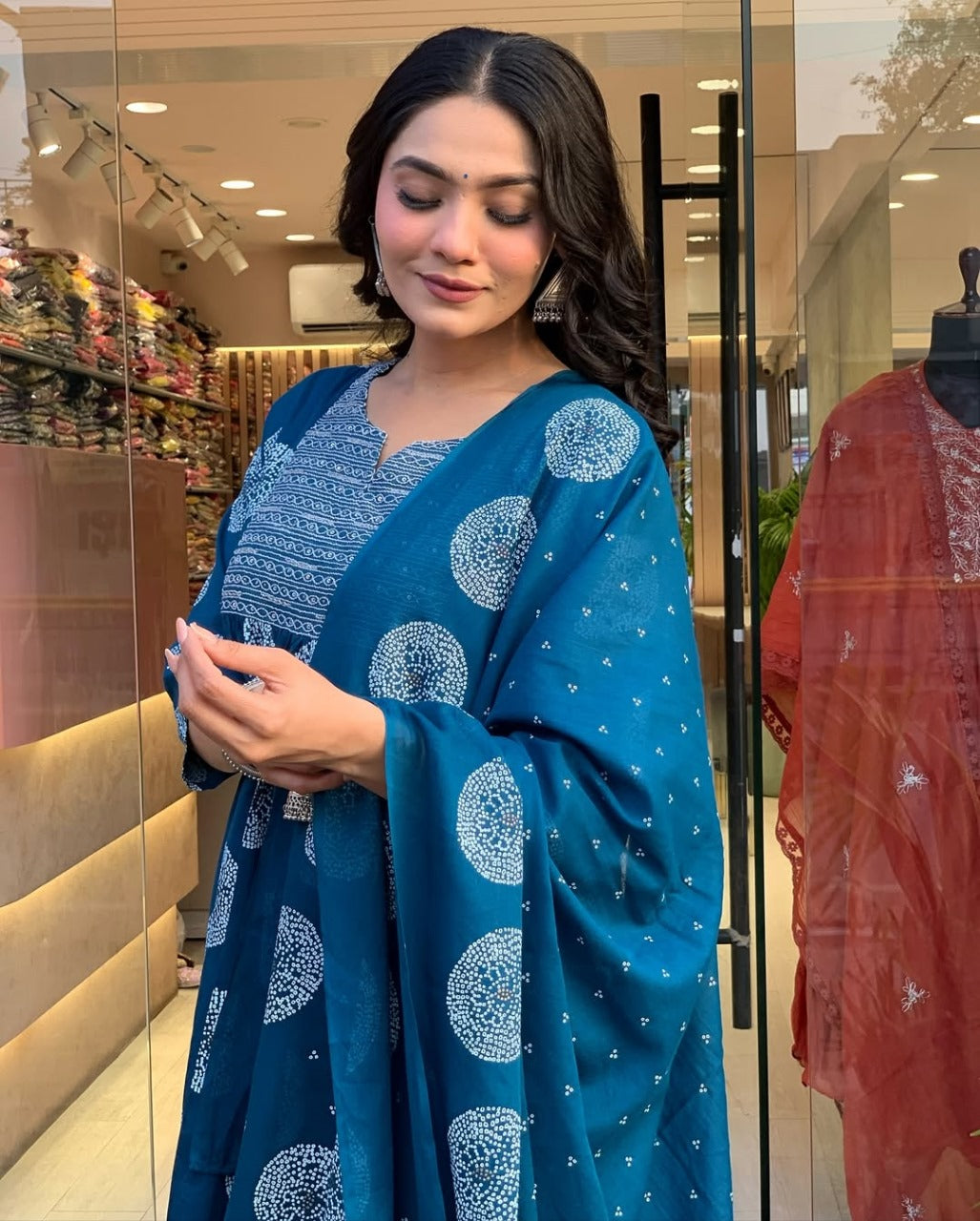 Teal Blue Printed Suit with Dupatta