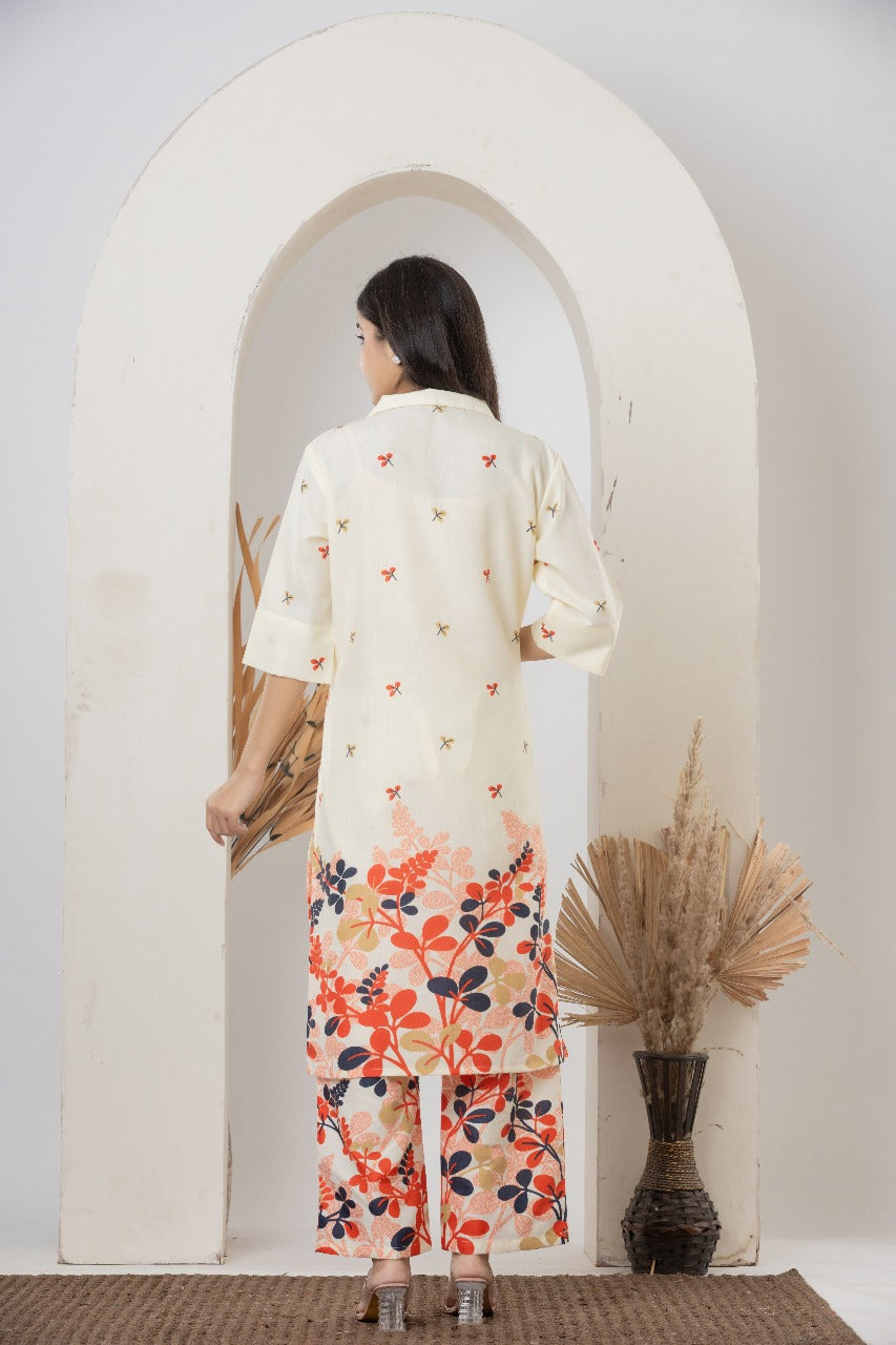 Cream Floral Printed Co-ord Set
