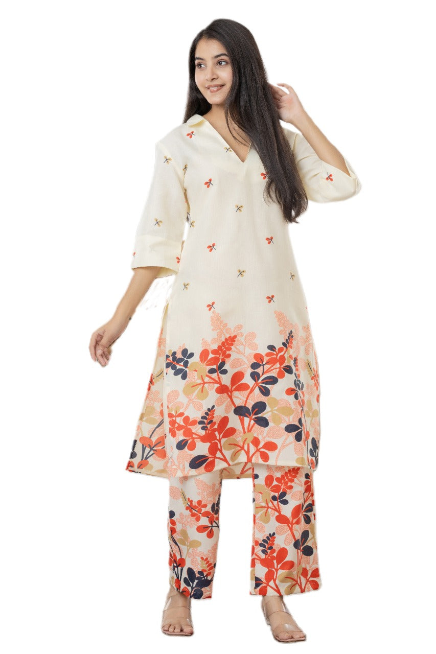 Cream Floral Printed Co-ord Set