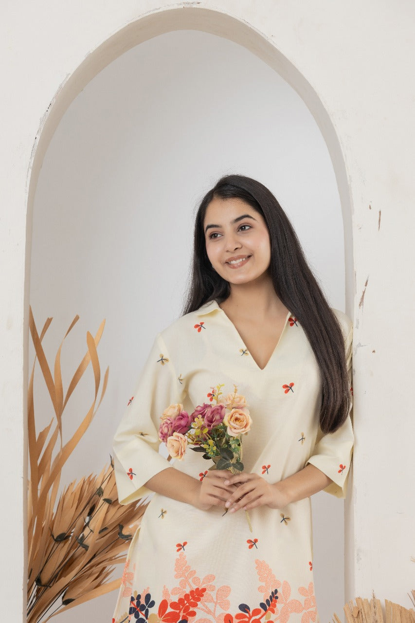 Cream Floral Printed Co-ord Set