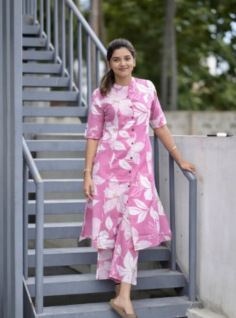 Pink Floral Printed Rayon Co-ord Set
