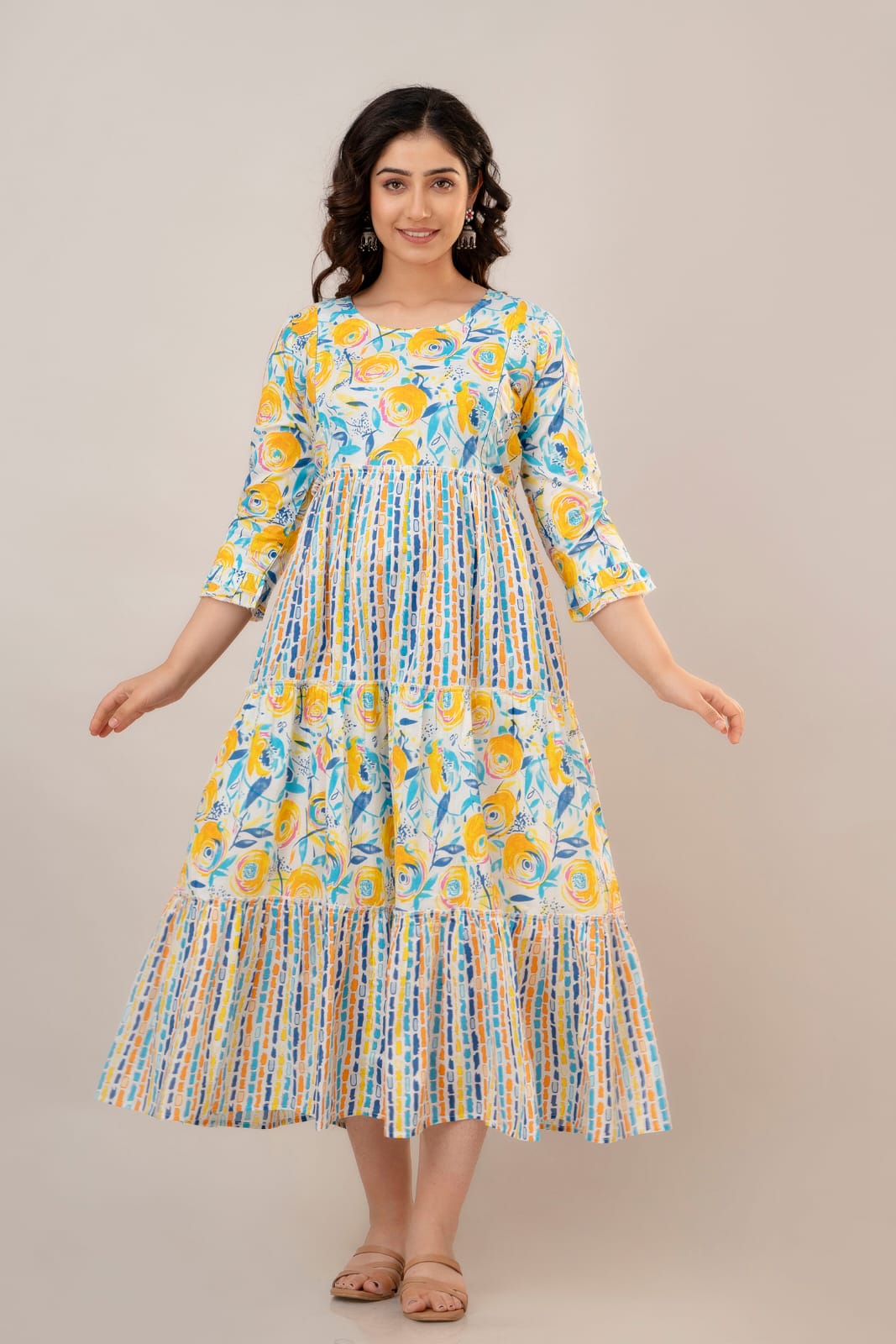 Yellow Multicolor Printed Maternity Gown