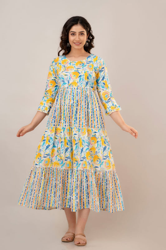 Yellow Multicolor Printed Maternity Gown