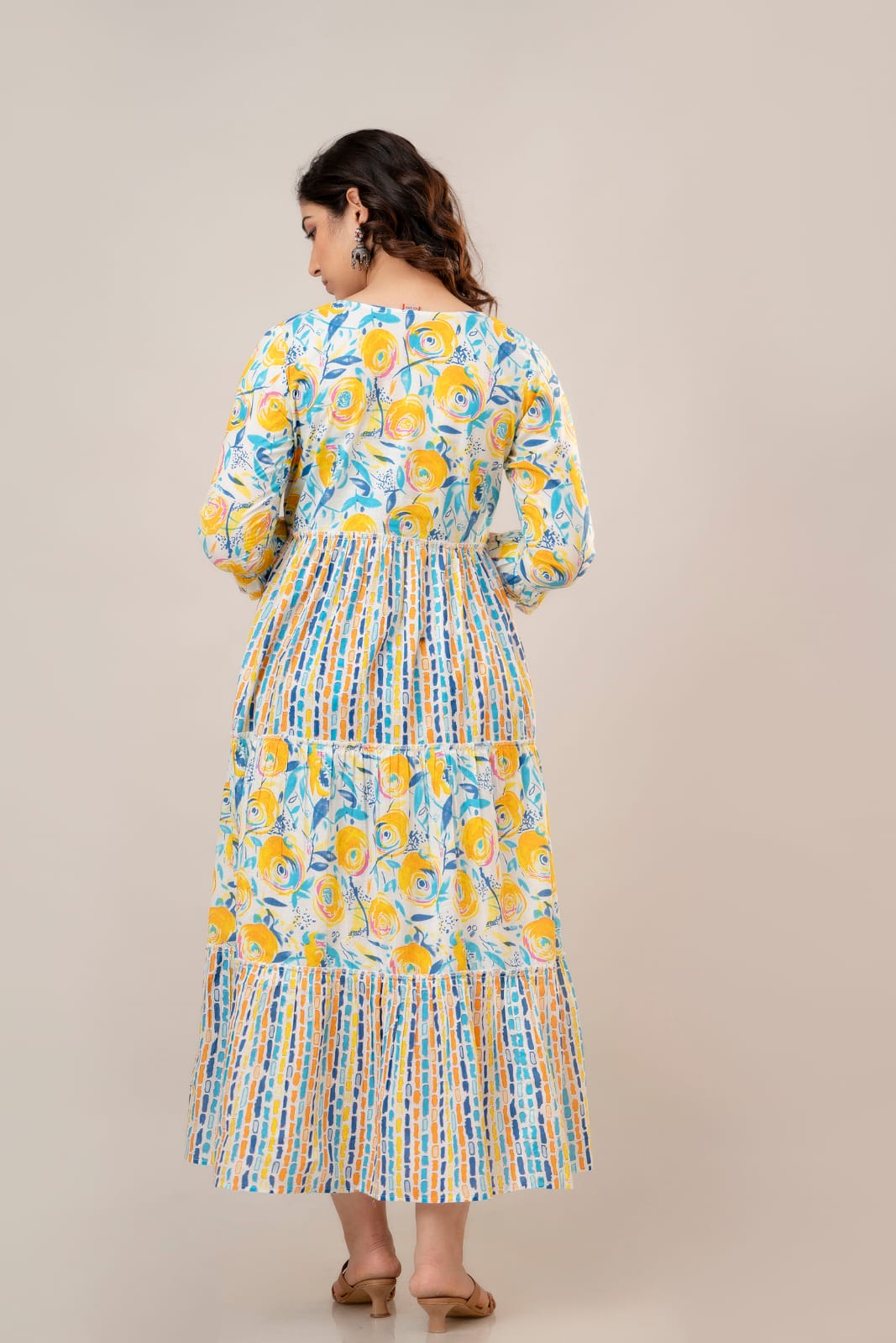 Yellow Multicolor Printed Maternity Gown