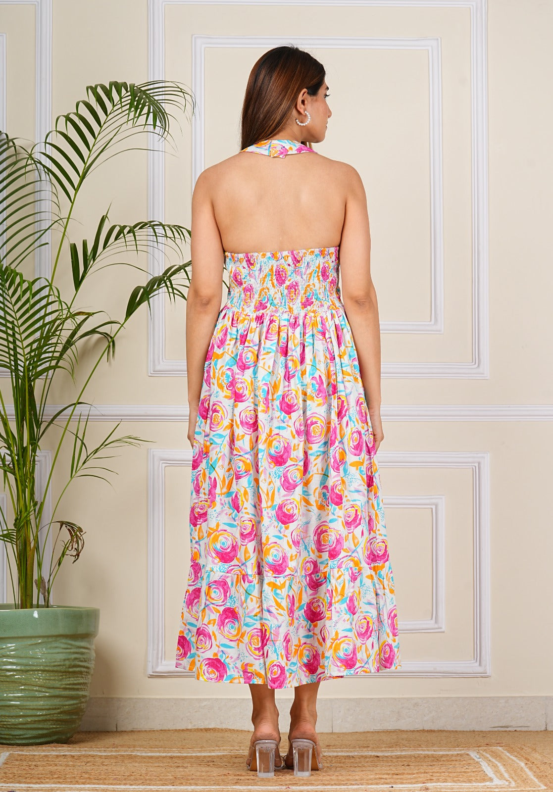 Pink Floral Sleeveless Cotton Dress