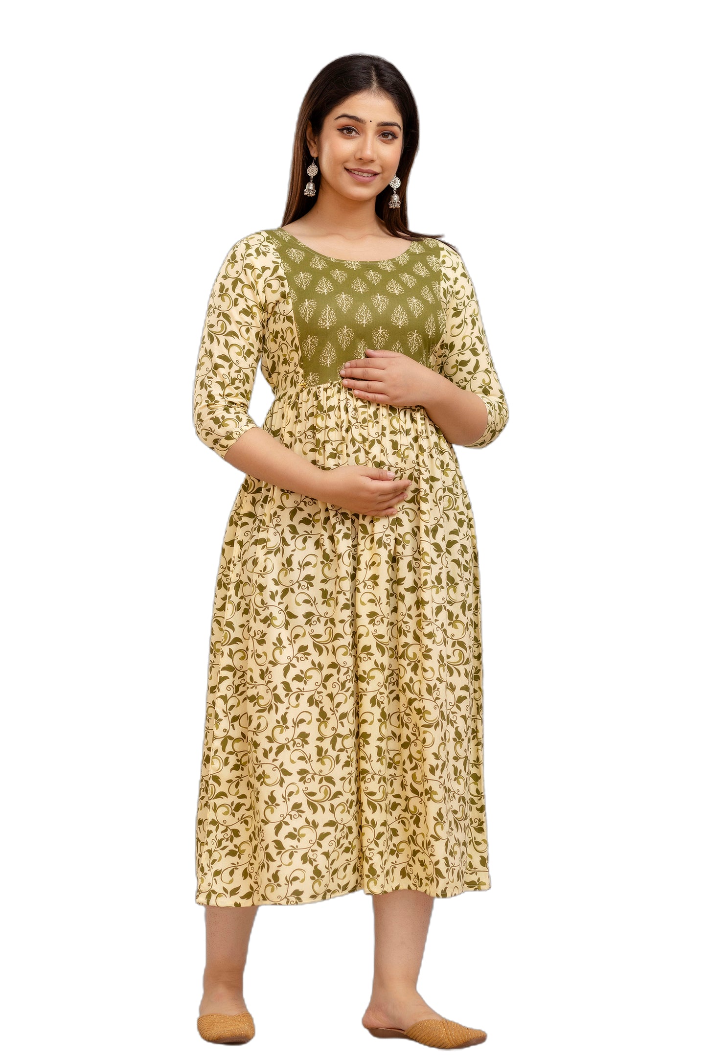 Cream Printed Maternity Gown